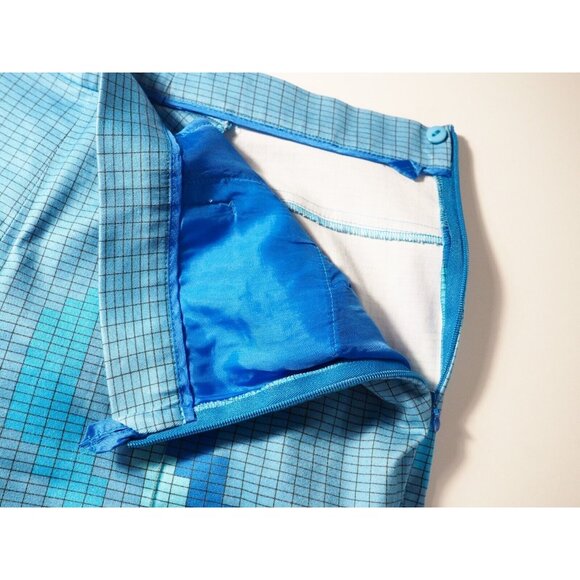 AKRIS Blue Geometric Windowpane Geometric Slim Leg Pants, Size 8 (US) 40 (FR) - Picture 8 of 12